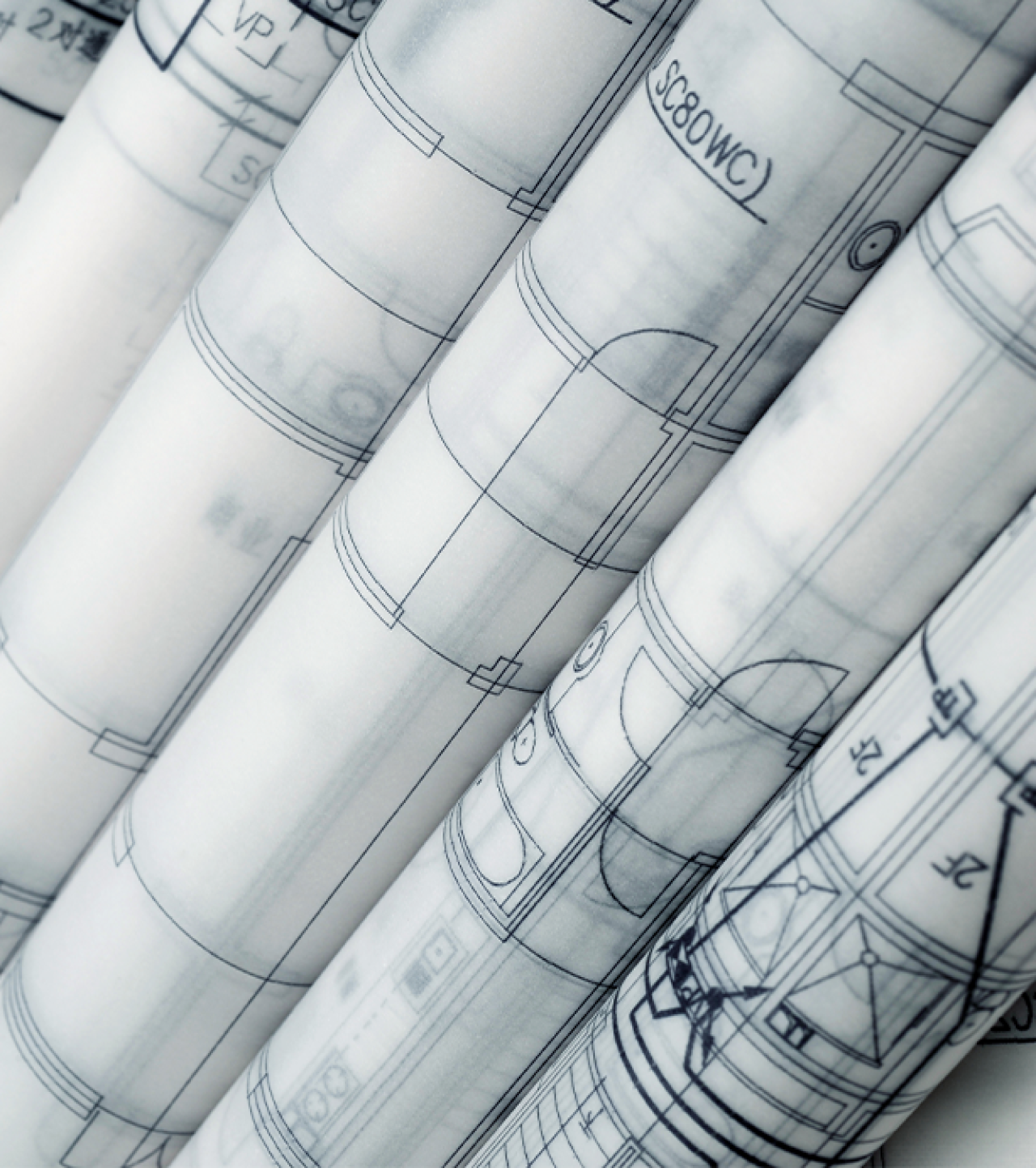 Rolls of technical drawings.