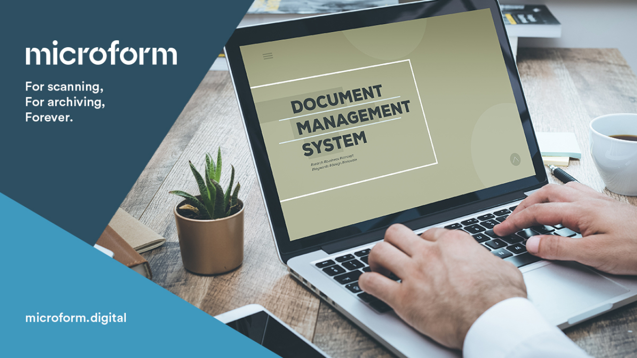 Microform Branding - Document Management System on Laptop screen.